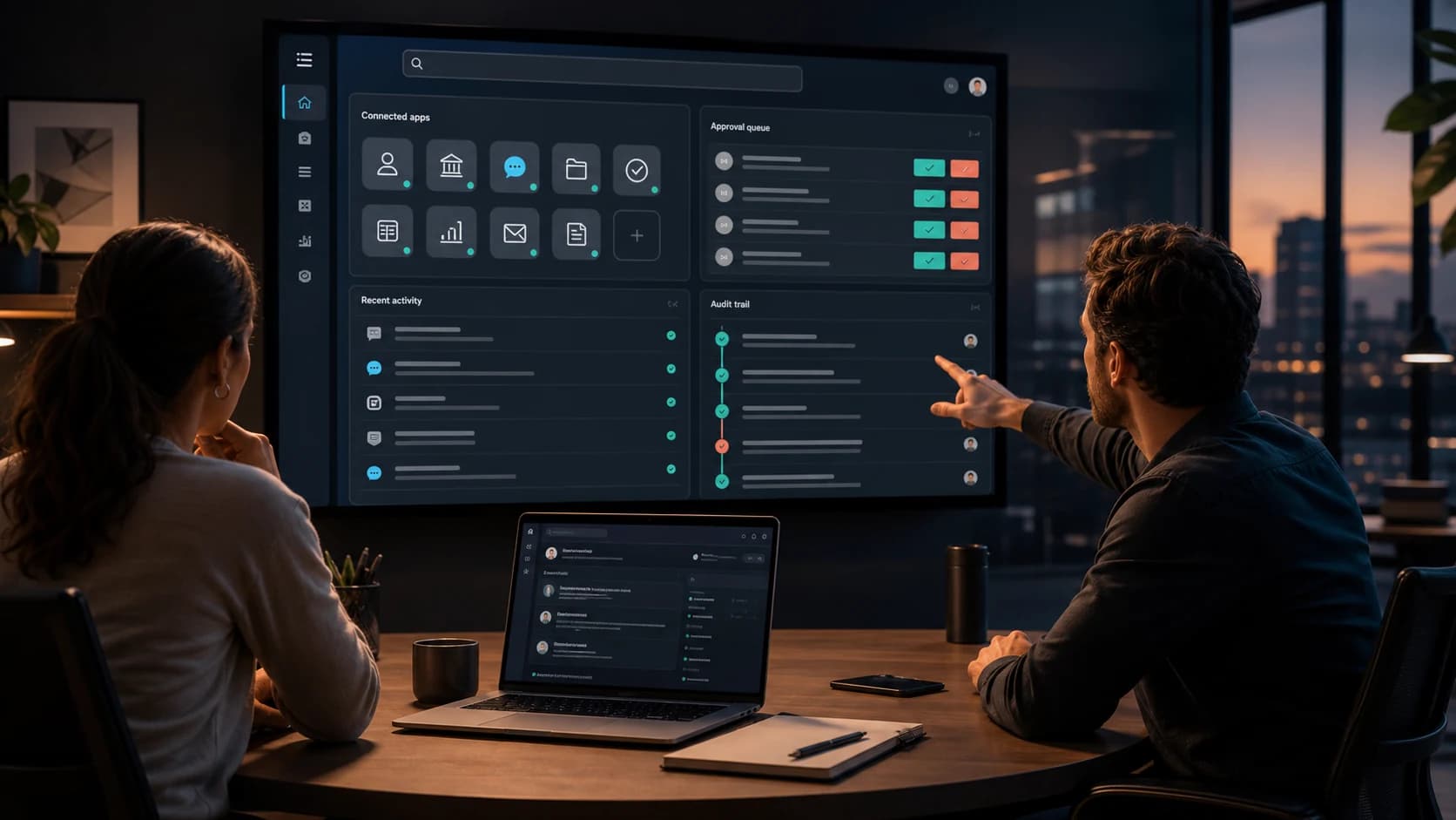 Operations team reviewing a CentralBrAIn command center dashboard